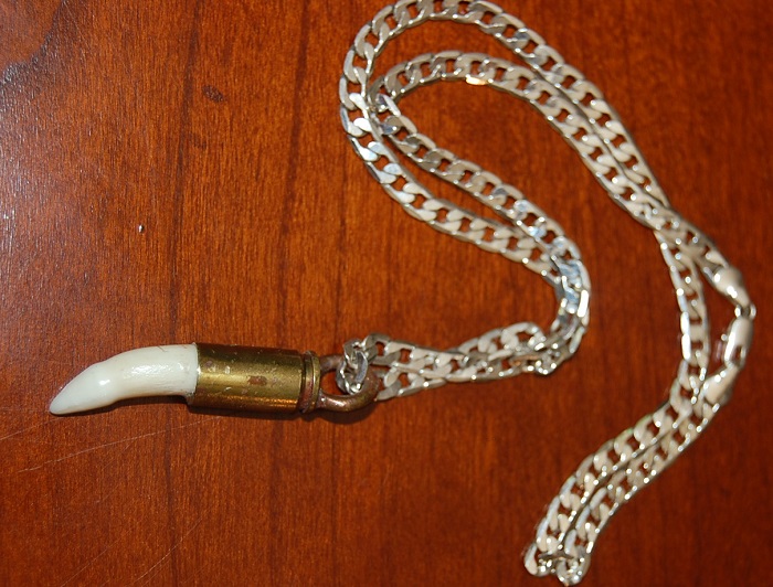 Gator tooth with bullet casing necklace